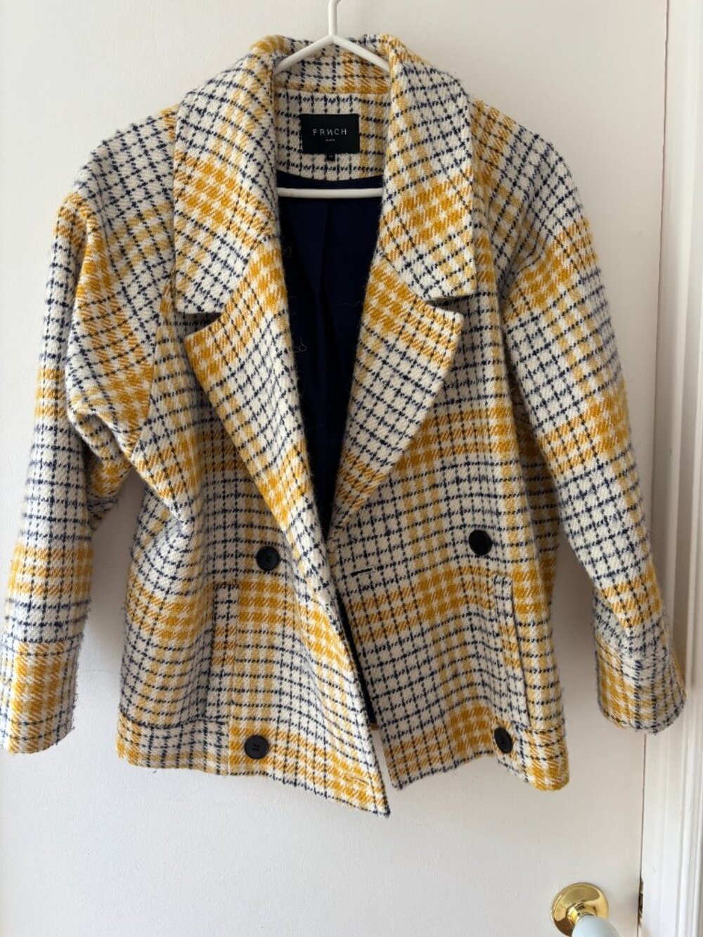 FRNCH Paris Wool Blend Plaid Double-Breasted Coat Jacket - Picture 2 of 6